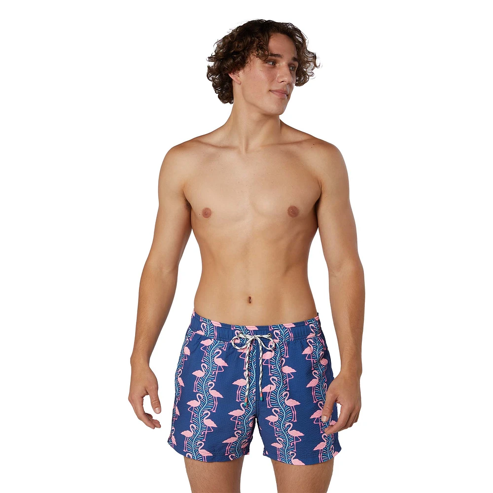 Flamingles Stripe Navy 5" Party Starter Swim Shorts
