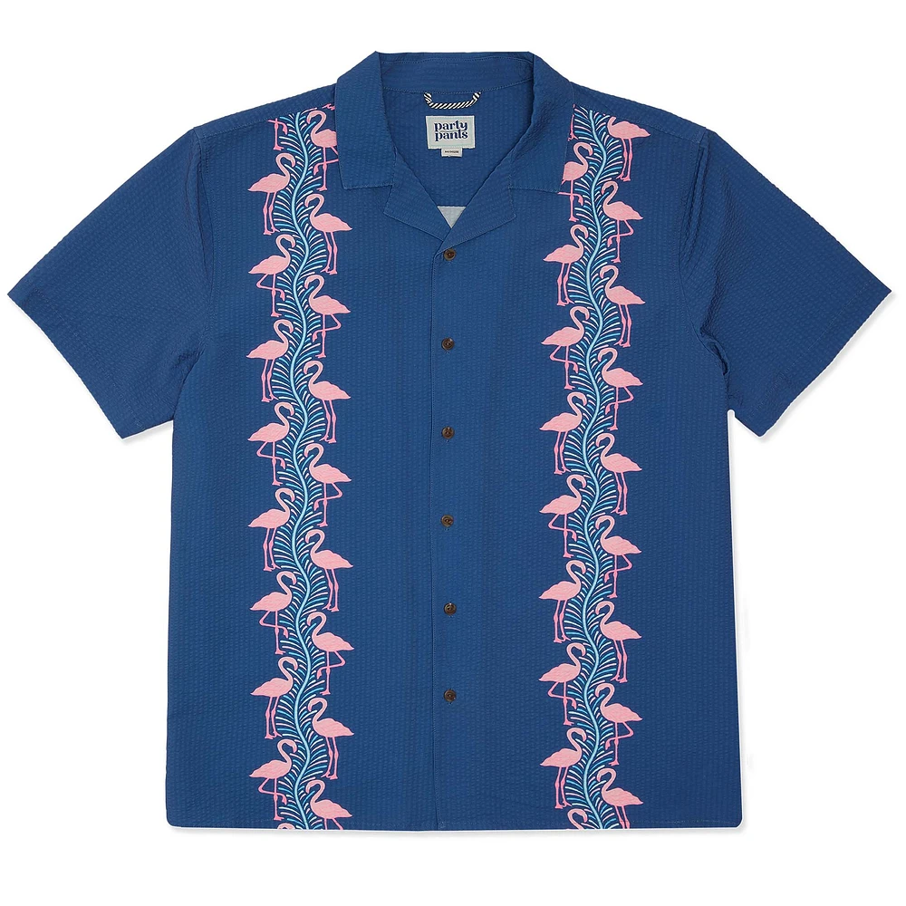 Flamingles Stripe Button Down Cabana Shirt