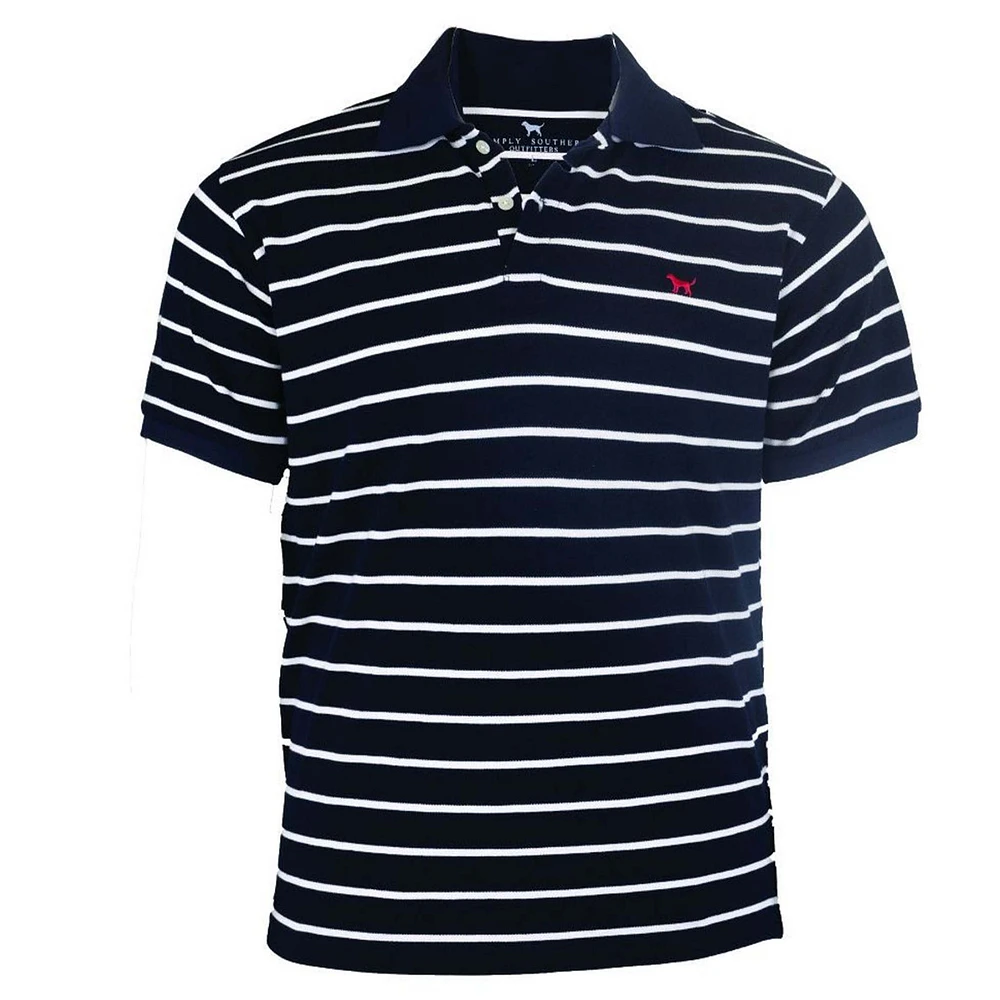 Striped Men's Short Sleeve Polo Navy and White