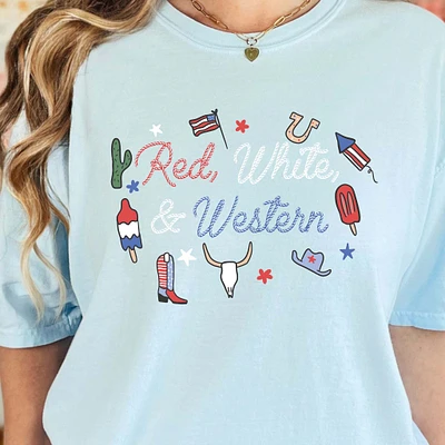 Red White and Western Short Sleeve T-Shirt