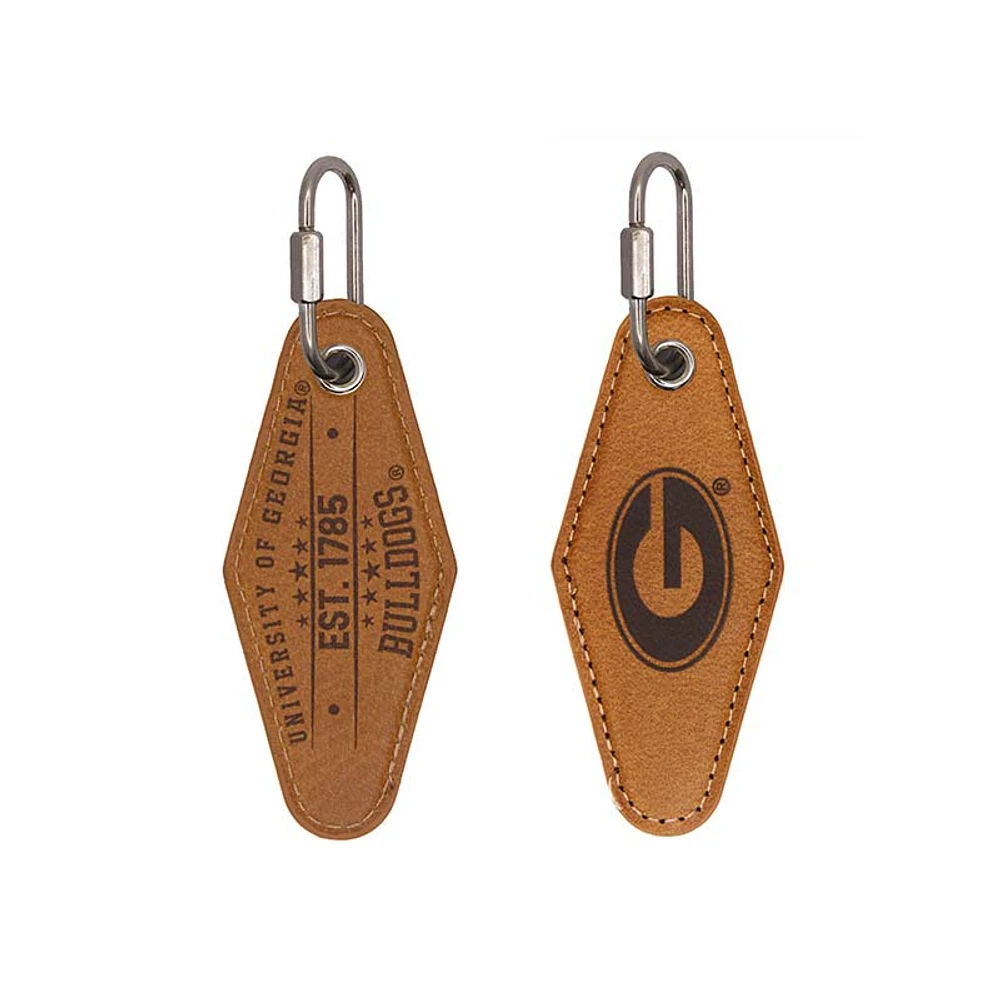 UGA Tan Leather Diamond Keychain