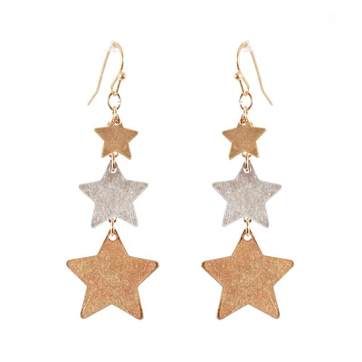 Gold and Silver Star Drop Earrings