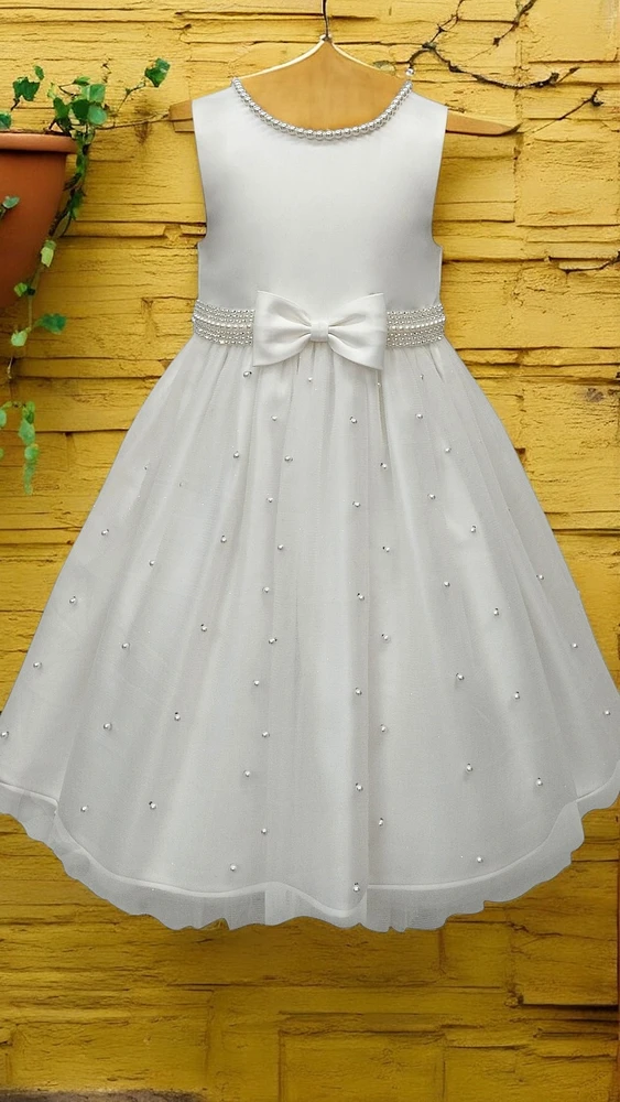 Paparazzi satin with pearl bodice First Communion Dress