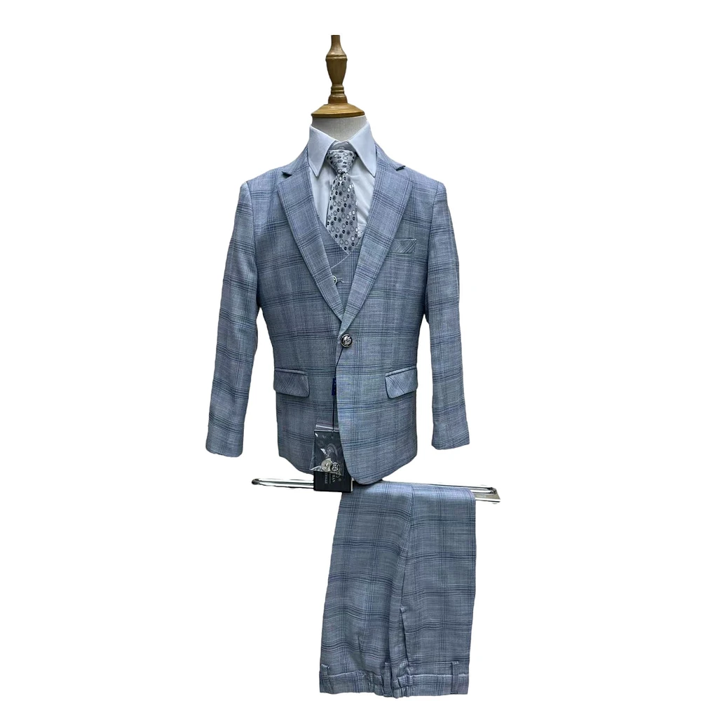 Ronaldo Grey Blue Plaid 5 pc Suit