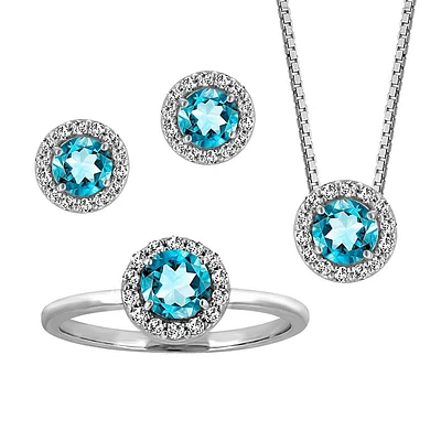 Birthstone Set Bundle with Genuine Topaz and Cubic Zirconia in Sterling Silver