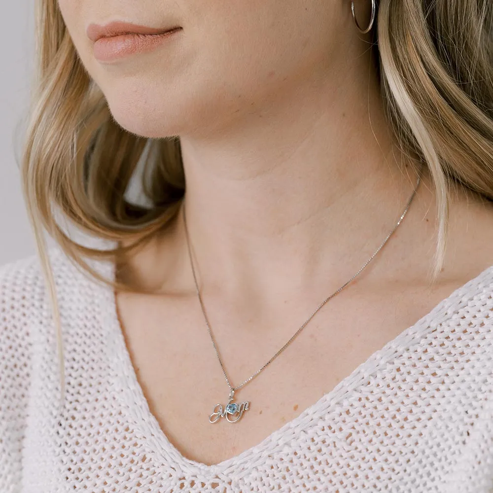 Mom Necklace with Blue Topaz in Sterling Silver
