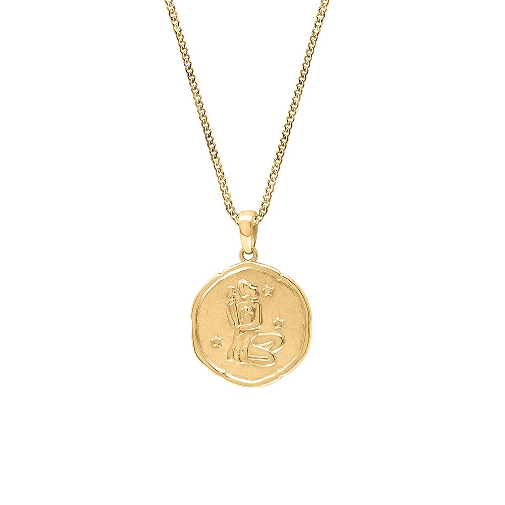 15MM Aquarius Zodiac Disc Pendant in 10kt Yellow Gold with Chain