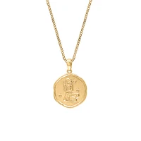 15MM Aquarius Zodiac Disc Pendant in 10kt Yellow Gold with Chain