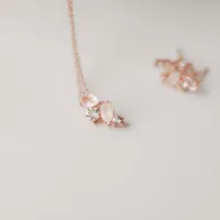 Pendant with White Topaz, Moonstone, and Rose Quartz in Rose Tone Sterling Silver with Chain