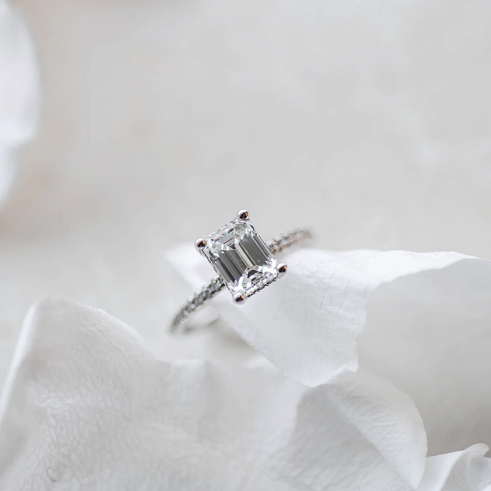 Emerald Cut Luxe Engagement Ring with 2.31 Carat TW of Diamonds in 18kt White Gold