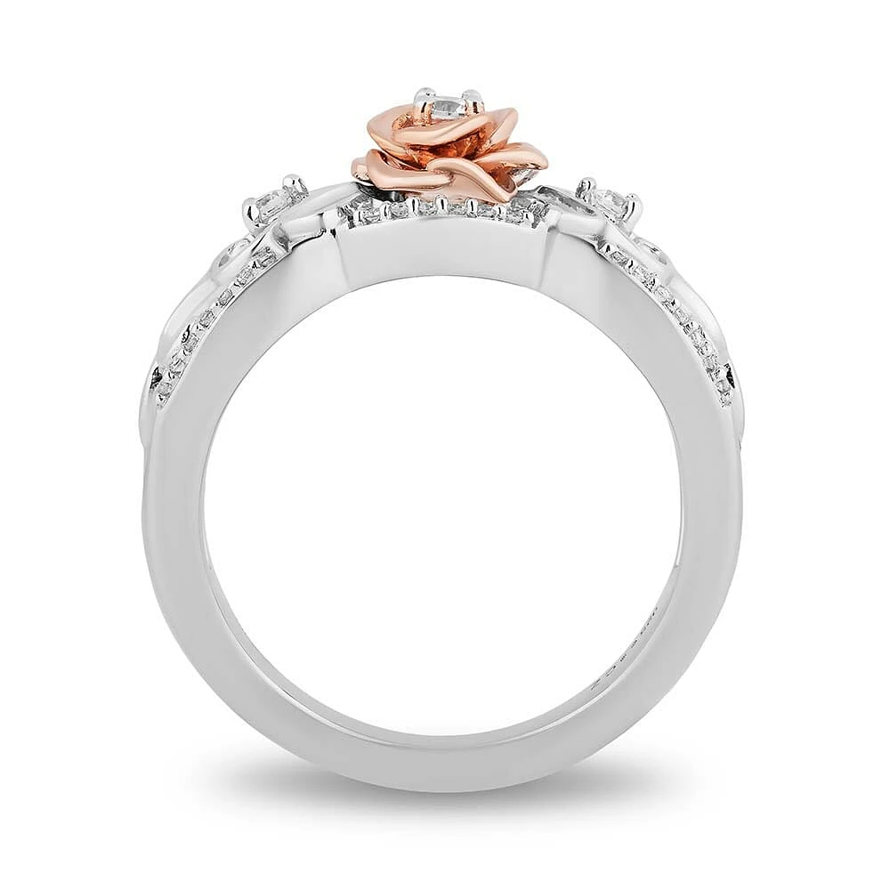 Enchanted Disney Belle Rose Ring with .20 Carat TW of Diamonds in Sterling Silver and 10kt Rose Gold