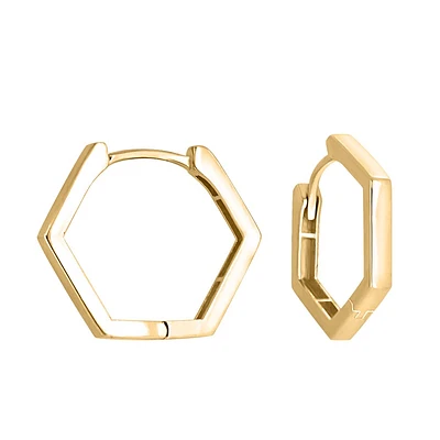17MM Hexagon Huggies Hoop Earrings in 10kt Yellow Gold