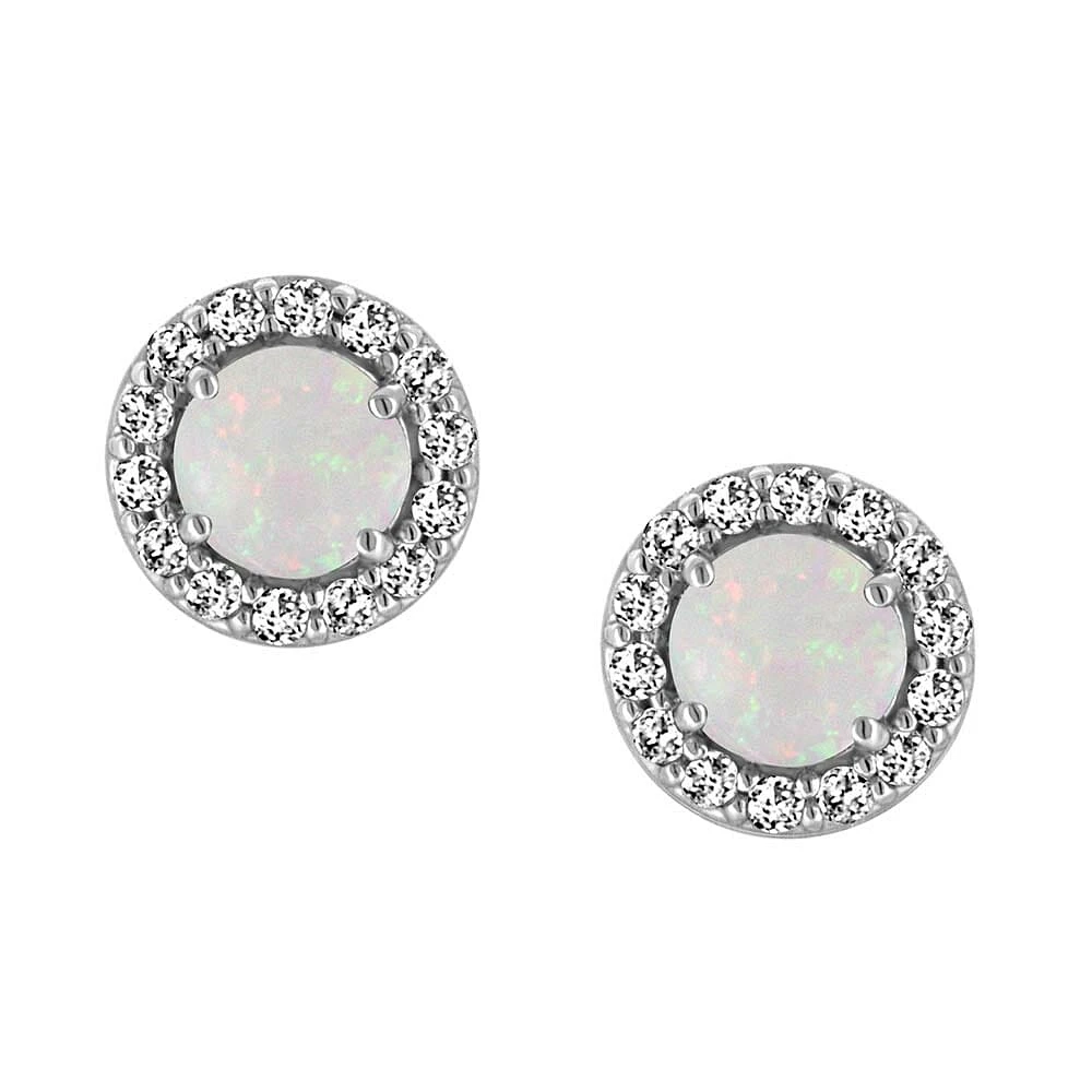 Earrings with Genuine Opal and Cubic Zirconia in Sterling Silver
