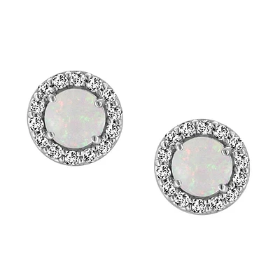 Earrings with Genuine Opal and Cubic Zirconia in Sterling Silver