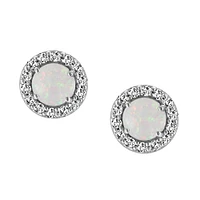 Earrings with Genuine Opal and Cubic Zirconia in Sterling Silver