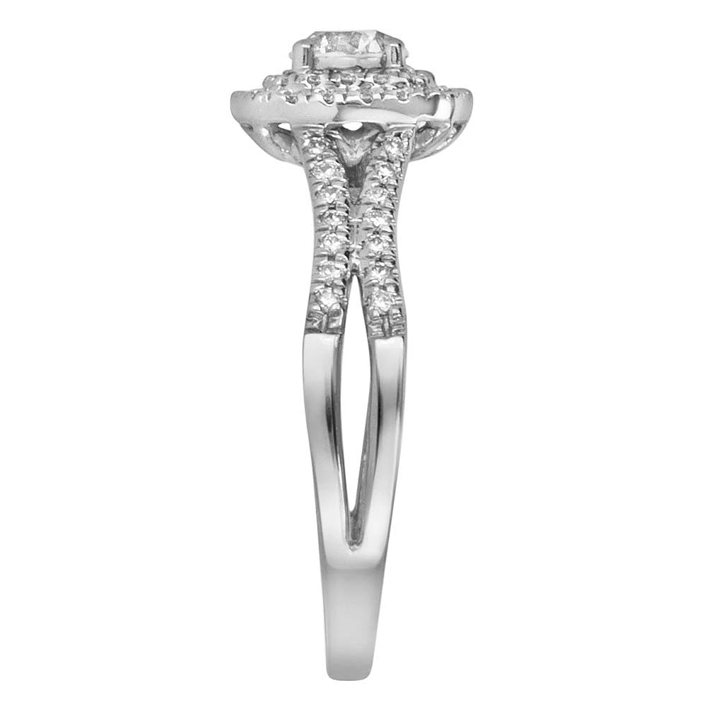 Colourless Collection Double Halo Engagement Ring with .74 Carat TW of Diamonds in 18kt White Gold