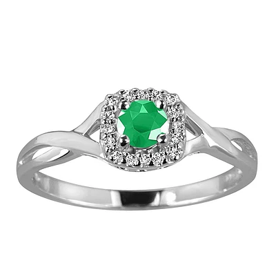 Ring with Emerald and .08 Carat TW of Diamonds in 10kt White gold