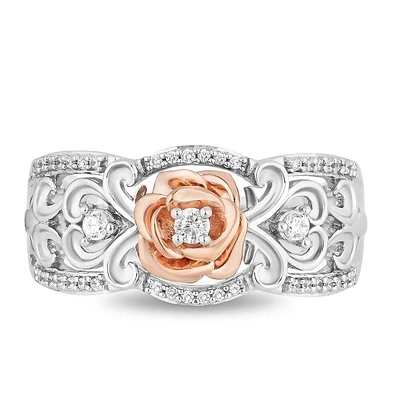 Enchanted Disney Belle Rose Ring with .20 Carat TW of Diamonds in Sterling Silver and 10kt Rose Gold