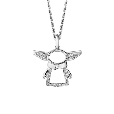 Star Wars Grogu Pendant with .13 Carat TW of Diamonds in Sterling Silver with Chain