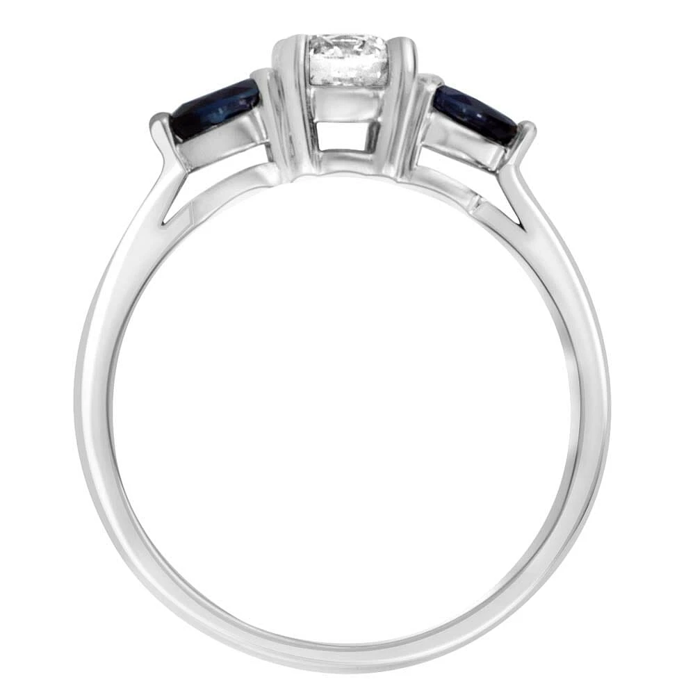 Colourless Collection Engagement Ring with Blue Sapphire and .50 Carat TW of Diamonds in 18kt White Gold