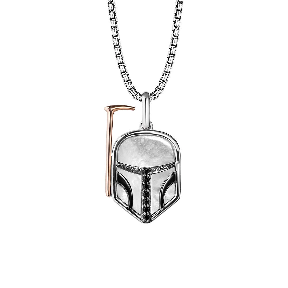 Star Wars Boba Fett Pendant with .06 Carat TW of Diamonds and Mother of Pearl in Sterling Silver and 10kt Rose Gold with Chain