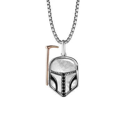 Star Wars Boba Fett Pendant with .06 Carat TW of Diamonds and Mother of Pearl in Sterling Silver and 10kt Rose Gold with Chain
