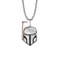 Star Wars Boba Fett Pendant with .06 Carat TW of Diamonds and Mother of Pearl in Sterling Silver and 10kt Rose Gold with Chain