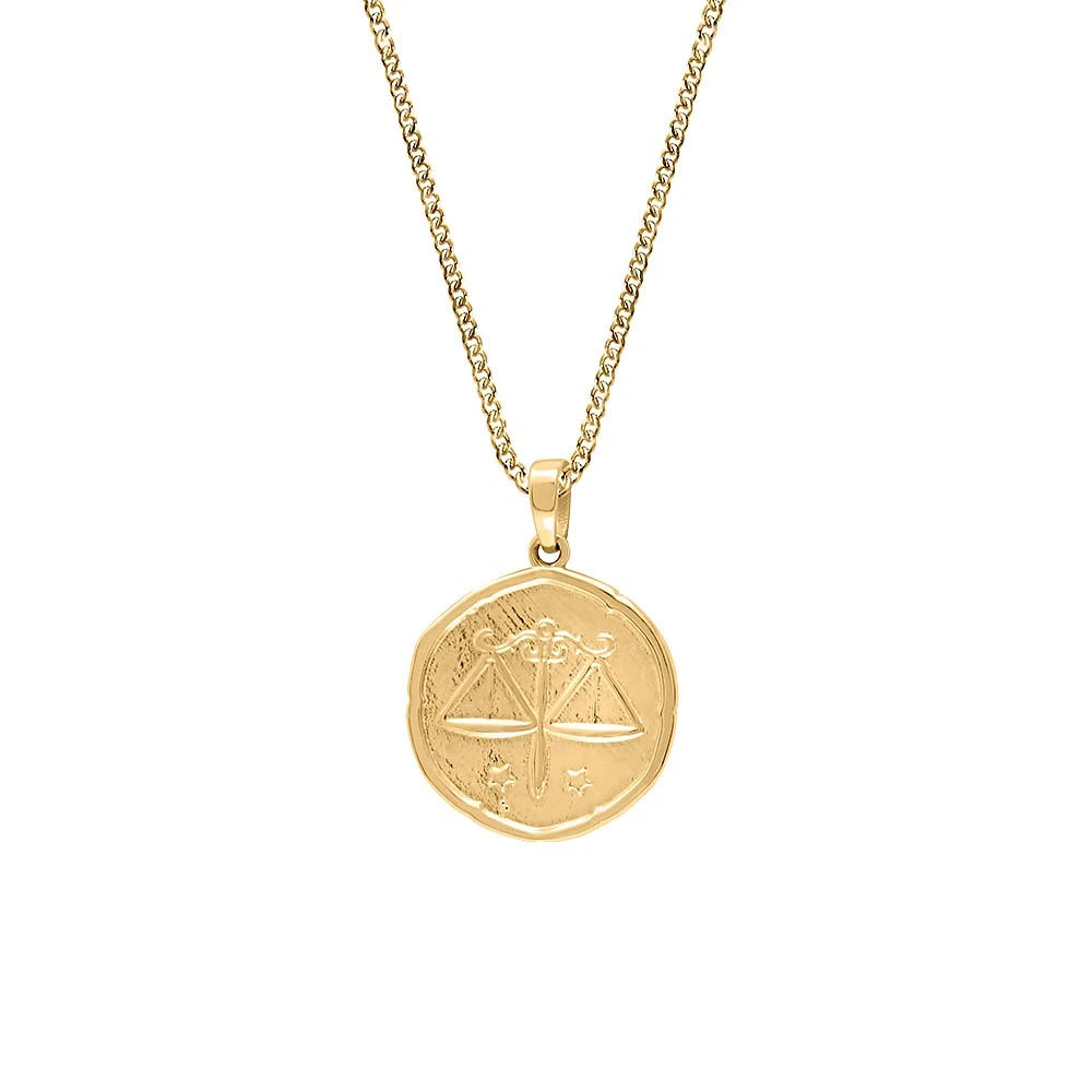 15MM Libra Zodiac Disc Pendant in 10kt Yellow Gold with Chain