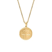 15MM Libra Zodiac Disc Pendant in 10kt Yellow Gold with Chain