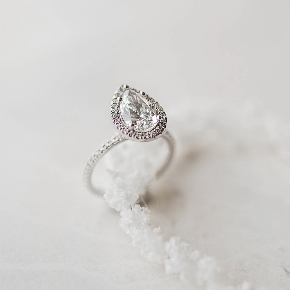 Pear Shaped Halo Engagement Ring with 2.53 Carat TW of Diamonds in 14kt White Gold