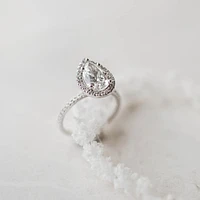 Pear Shaped Halo Engagement Ring with 2.53 Carat TW of Diamonds in 14kt White Gold