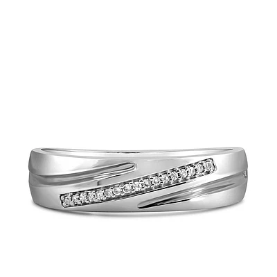 Men’s Wedding Band with .05 Carat TW of Diamonds in 10kt White Gold