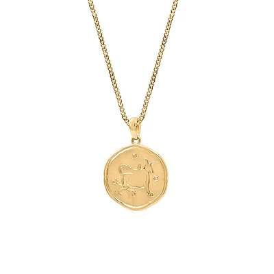 15MM Taurus Zodiac Disc Pendant in 10kt Yellow Gold with Chain