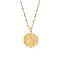 15MM Taurus Zodiac Disc Pendant in 10kt Yellow Gold with Chain
