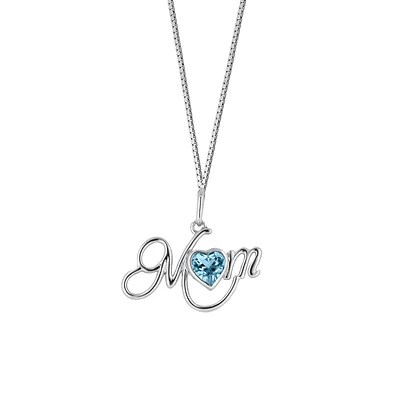 Mom Necklace with Blue Topaz in Sterling Silver