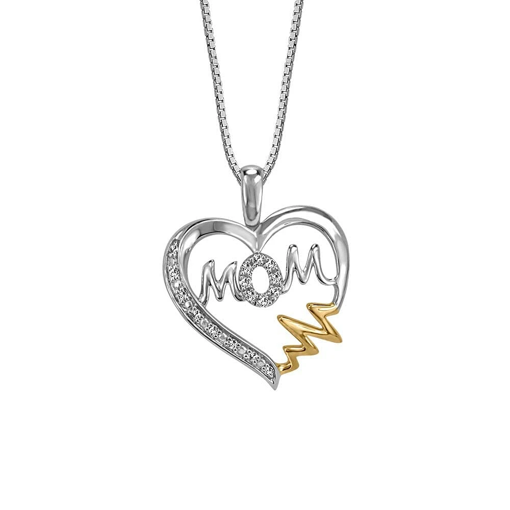 Mom Heart Pendant with .05 Carat TW of Diamonds in 10kt White and Yellow Gold with Chain