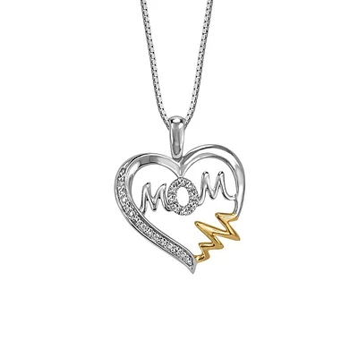 Mom Heart Pendant with .05 Carat TW of Diamonds in 10kt White and Yellow Gold with Chain