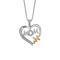 Mom Heart Pendant with .05 Carat TW of Diamonds in 10kt White and Yellow Gold with Chain