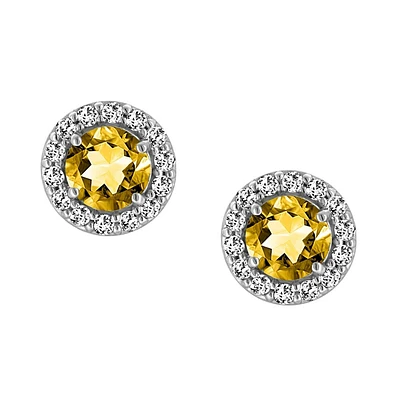 Earrings with Genuine Citrine and Cubic Zirconia in Sterling Silver