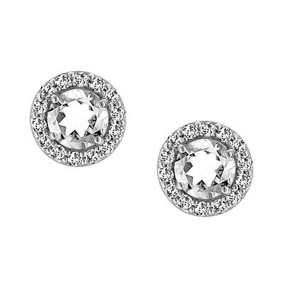 Earrings with Genuine Topaz and Cubic Zirconia in Sterling Silver