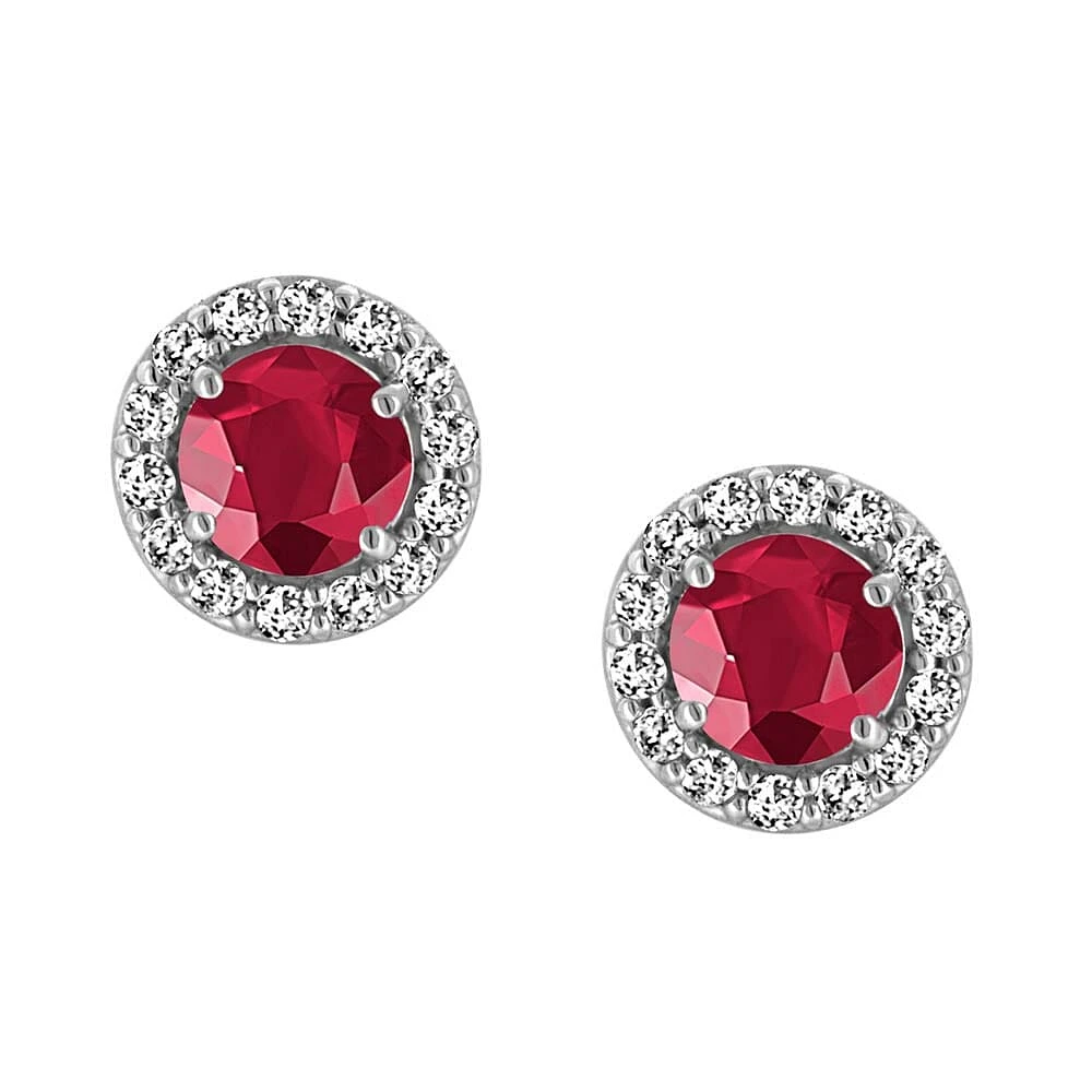 Earrings with Created Ruby and Cubic Zirconia in Sterling Silver