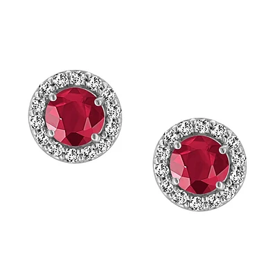 Earrings with Created Ruby and Cubic Zirconia in Sterling Silver