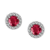 Earrings with Created Ruby and Cubic Zirconia in Sterling Silver