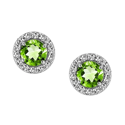 Earrings with Genuine Peridot and Cubic Zirconia in Sterling Silver