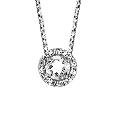 18″ Pendant with Genuine Topaz and Cubic Zirconia in Sterling Silver with Chain