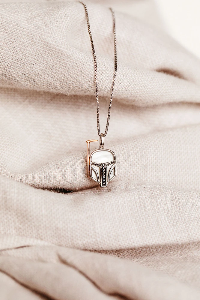 Star Wars Boba Fett Pendant with .06 Carat TW of Diamonds and Mother of Pearl in Sterling Silver and 10kt Rose Gold with Chain