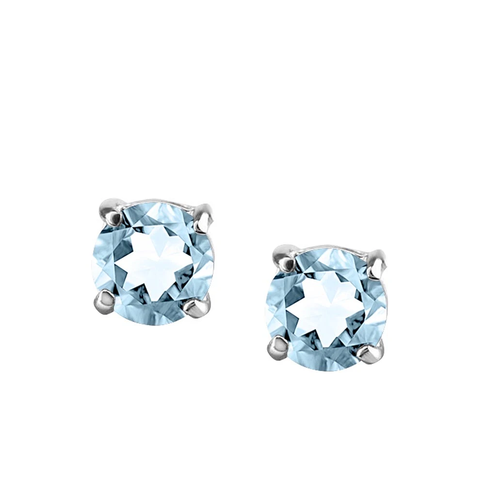 4MM Stud Earrings With Aquamarine In 14kt White Gold
