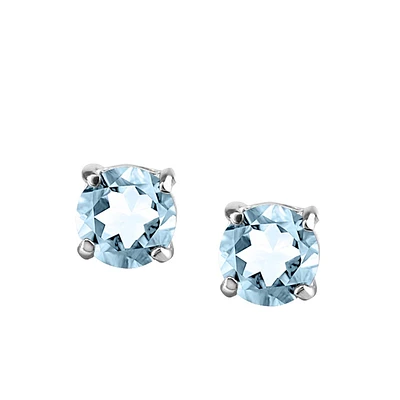4MM Stud Earrings With Aquamarine In 14kt White Gold