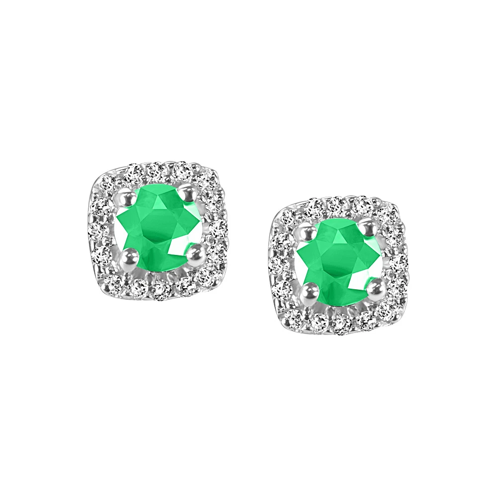 Stud Earrings with .16 Carat TW of Diamonds and Emerald in 10kt White Gold