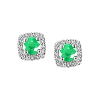 Stud Earrings with .16 Carat TW of Diamonds and Emerald in 10kt White Gold